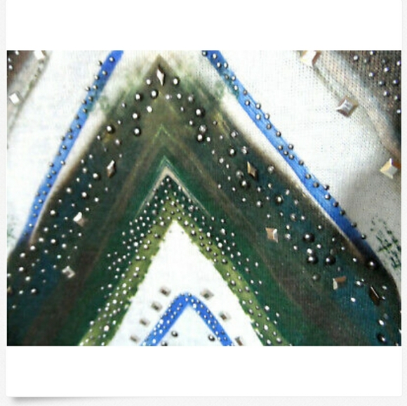 FRENCH BLUE Rhinestone Blouse M Green Brown fancy - Picture 5 of 8